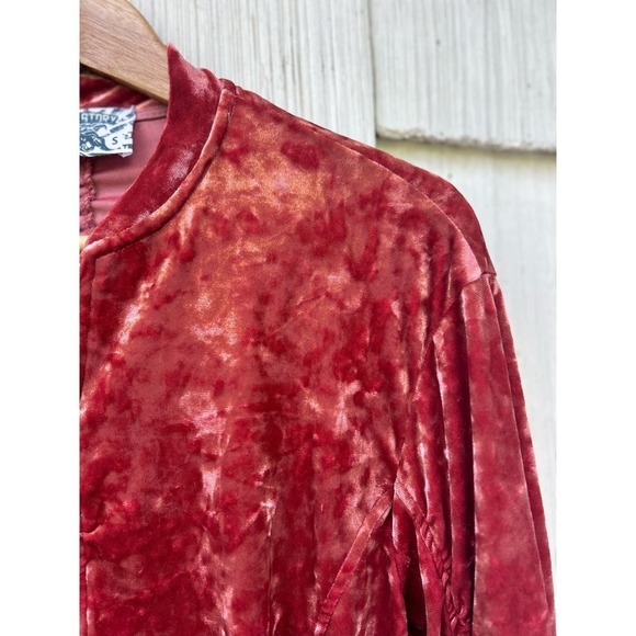 Libby Story Womens Velour Zip Front Jacket Red Long Sleeve‎ Ruched Back Size S - Picture 3 of 7